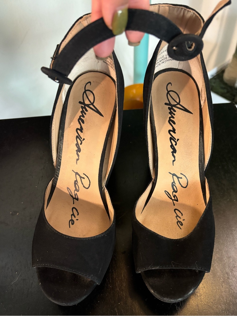 a new day Black Suede Open-Toe Ankle Strap Heels